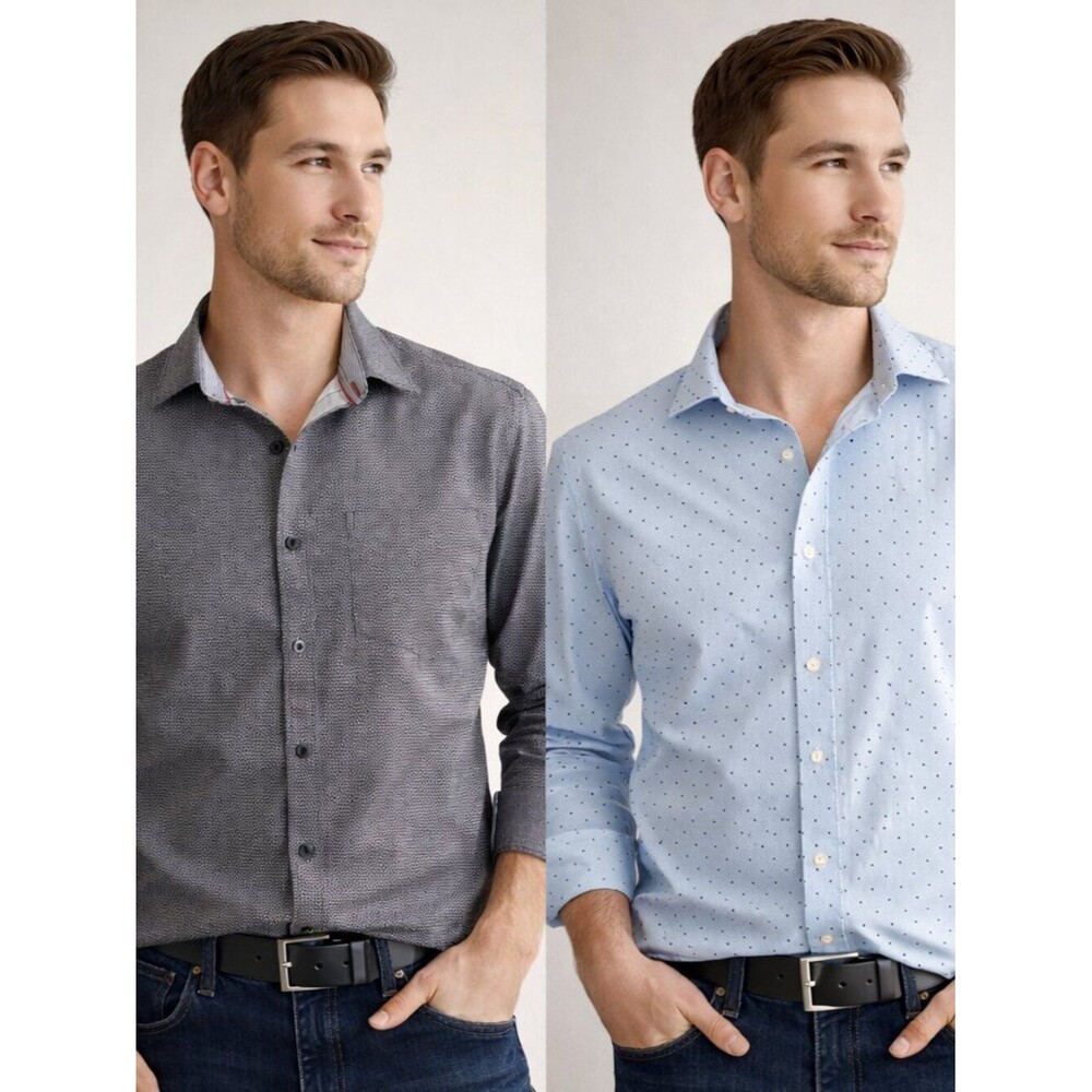 Men’s Button Down Shirt Bundle L Denim & Flower Ricky Singh International Report